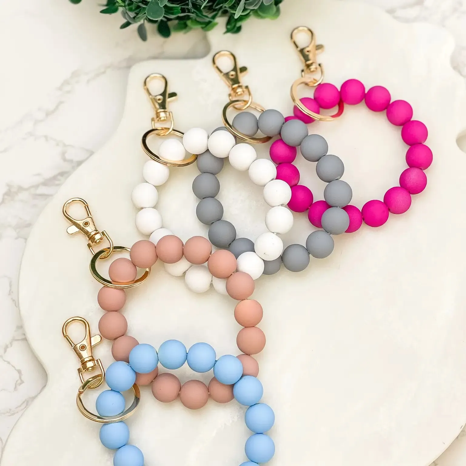 Wood Beaded Wristlet Keychain