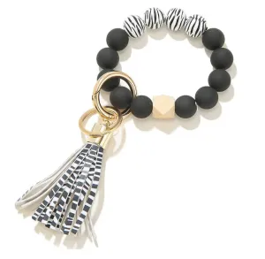 WOODEN BEAD TASSEL KEYCHAIN