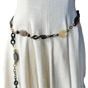 WORTH Acrylic, Wood & Stone Chain Link Belt - Brown