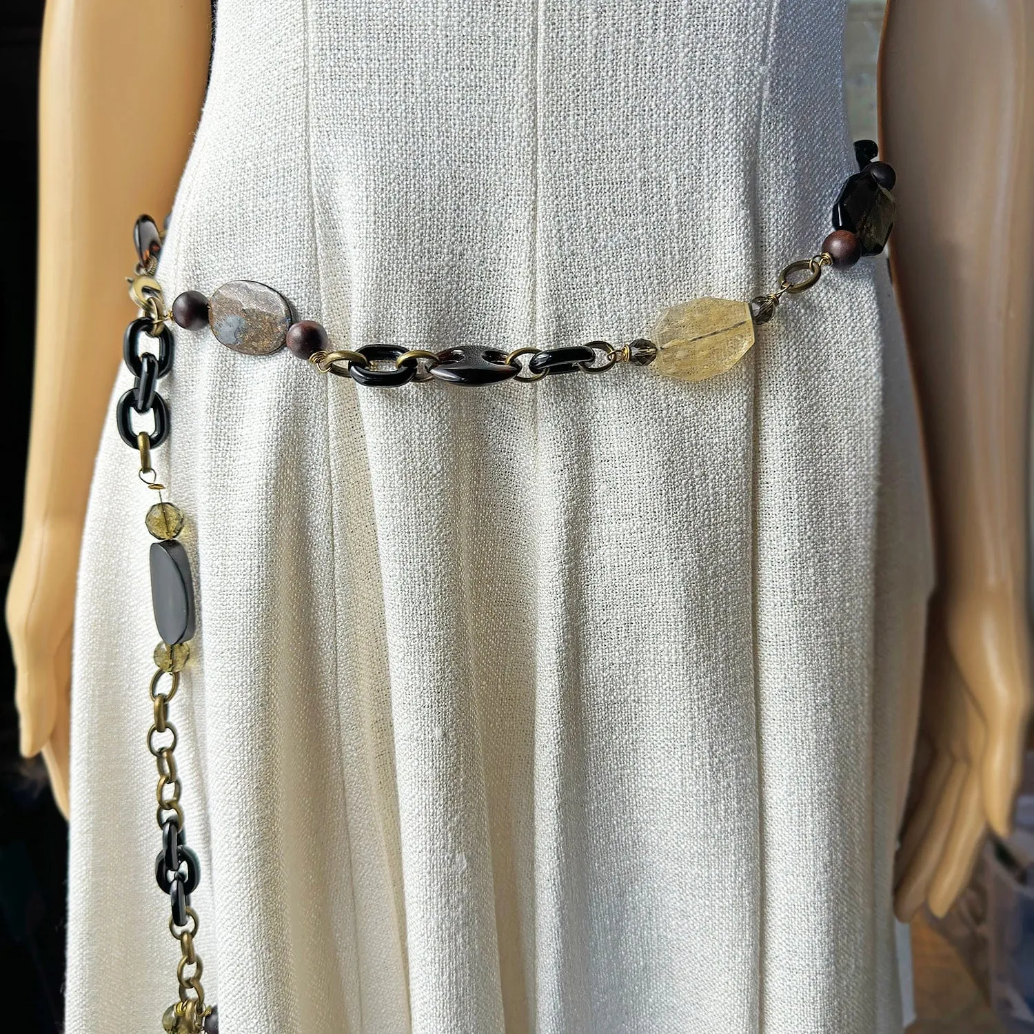 WORTH Acrylic, Wood & Stone Chain Link Belt - Brown