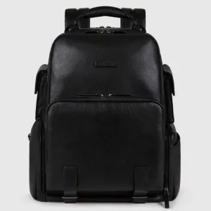 Zaino Fast-Check Piquadro in Pelle con Porta PC e iPad Modus Nero