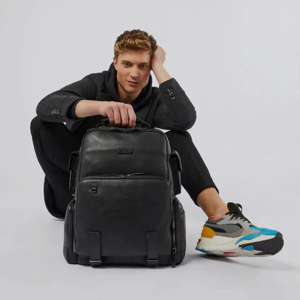 Zaino Fast-Check Piquadro in Pelle con Porta PC e iPad Modus Nero