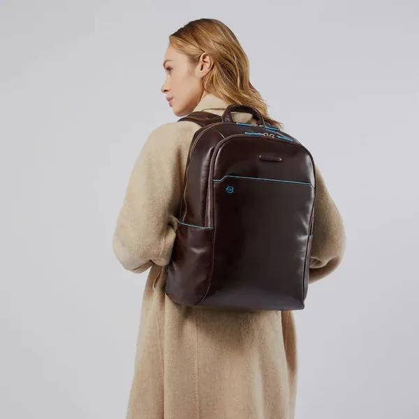 Zaino Grande Piquadro in Pelle Porta PC 15,6'' e Porta iPad Blue Square Blu