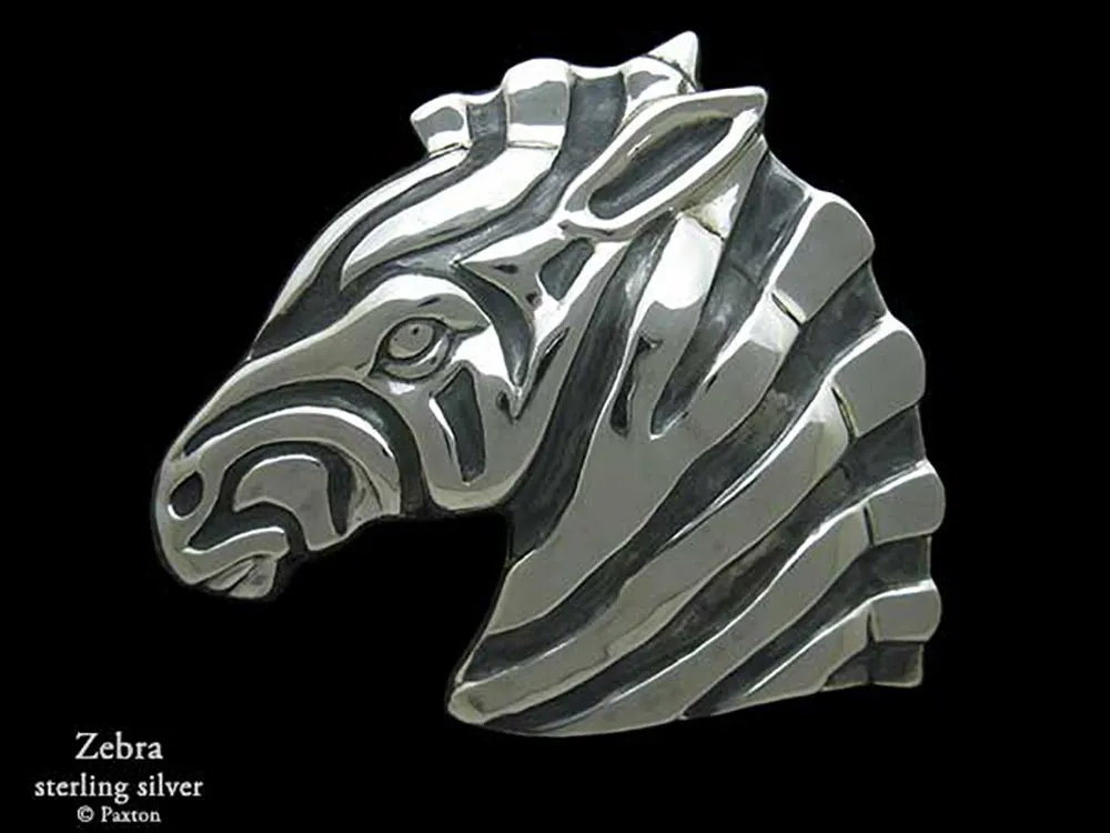 Zebra Head Belt Buckle Sterling Silver or Yellow Brass