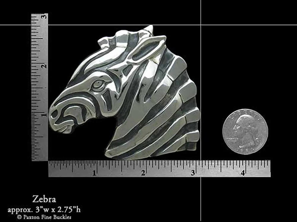 Zebra Head Belt Buckle Sterling Silver or Yellow Brass
