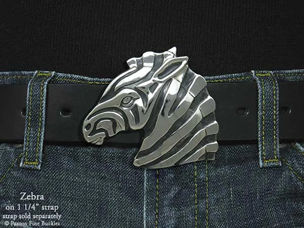 Zebra Head Belt Buckle Sterling Silver or Yellow Brass