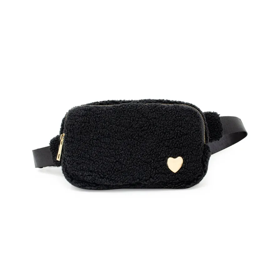 Zomi Gems Fuzzy Belt Bag w/ Heart For Kids - Black